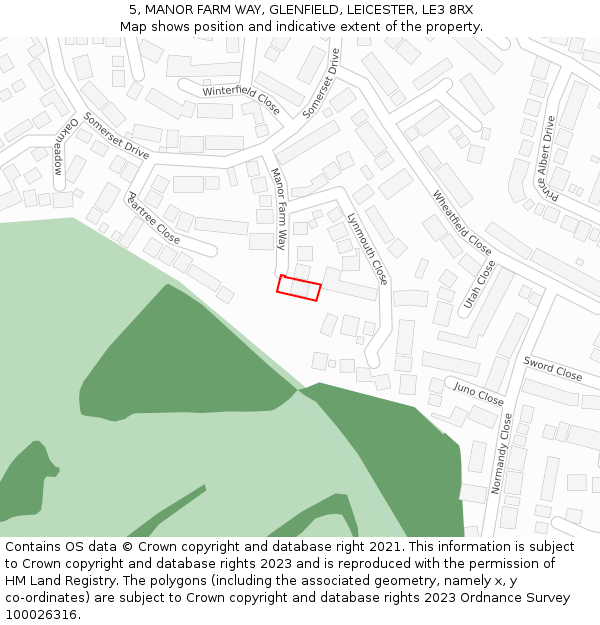 5, MANOR FARM WAY, GLENFIELD, LEICESTER, LE3 8RX: Location map and indicative extent of plot