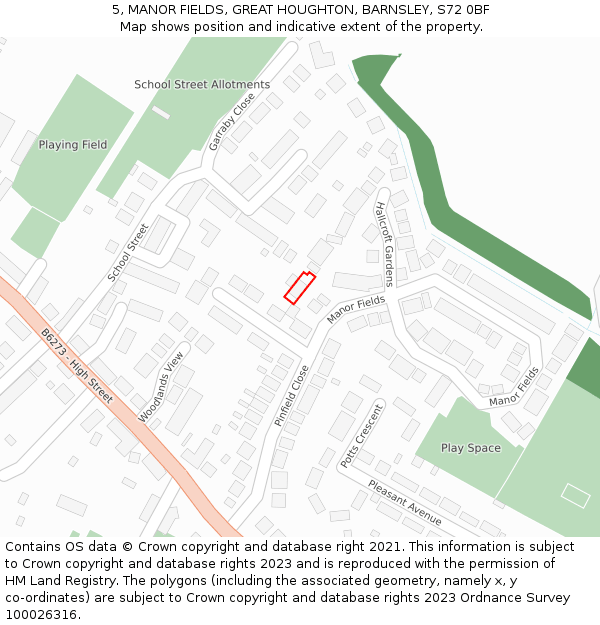 5, MANOR FIELDS, GREAT HOUGHTON, BARNSLEY, S72 0BF: Location map and indicative extent of plot