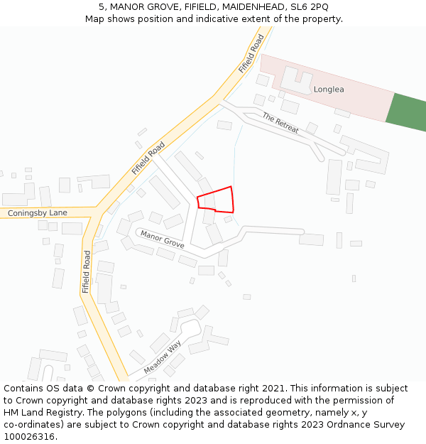 5, MANOR GROVE, FIFIELD, MAIDENHEAD, SL6 2PQ: Location map and indicative extent of plot