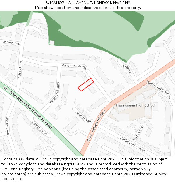 5, MANOR HALL AVENUE, LONDON, NW4 1NY: Location map and indicative extent of plot