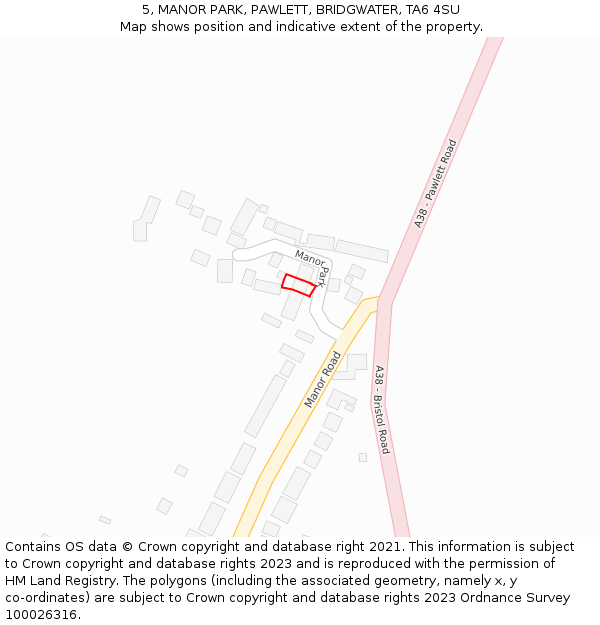 5, MANOR PARK, PAWLETT, BRIDGWATER, TA6 4SU: Location map and indicative extent of plot