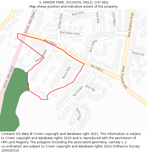 5, MANOR PARK, SYCHDYN, MOLD, CH7 6EQ: Location map and indicative extent of plot