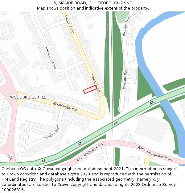 5, MANOR ROAD, GUILDFORD, GU2 9NE: Location map and indicative extent of plot