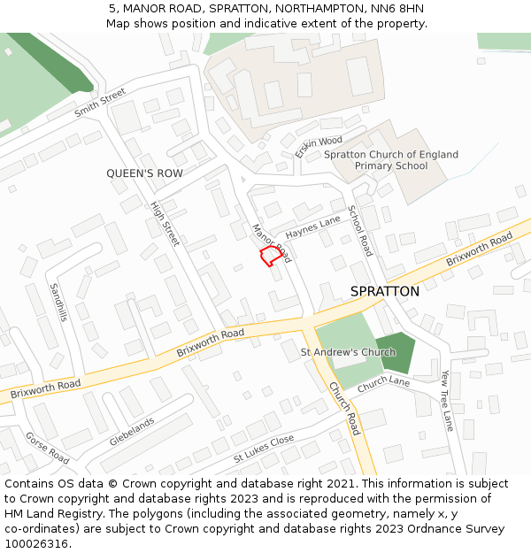 5, MANOR ROAD, SPRATTON, NORTHAMPTON, NN6 8HN: Location map and indicative extent of plot