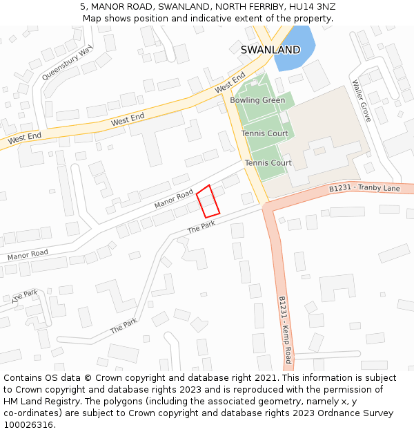 5, MANOR ROAD, SWANLAND, NORTH FERRIBY, HU14 3NZ: Location map and indicative extent of plot