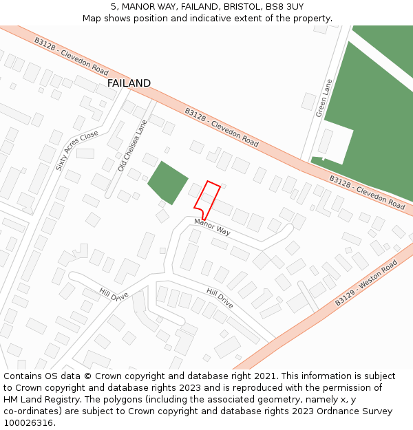 5, MANOR WAY, FAILAND, BRISTOL, BS8 3UY: Location map and indicative extent of plot