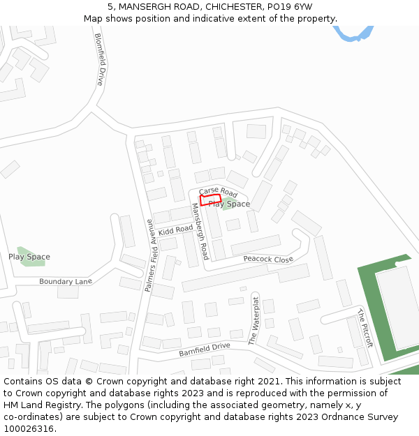 5, MANSERGH ROAD, CHICHESTER, PO19 6YW: Location map and indicative extent of plot