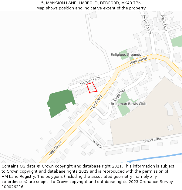 5, MANSION LANE, HARROLD, BEDFORD, MK43 7BN: Location map and indicative extent of plot