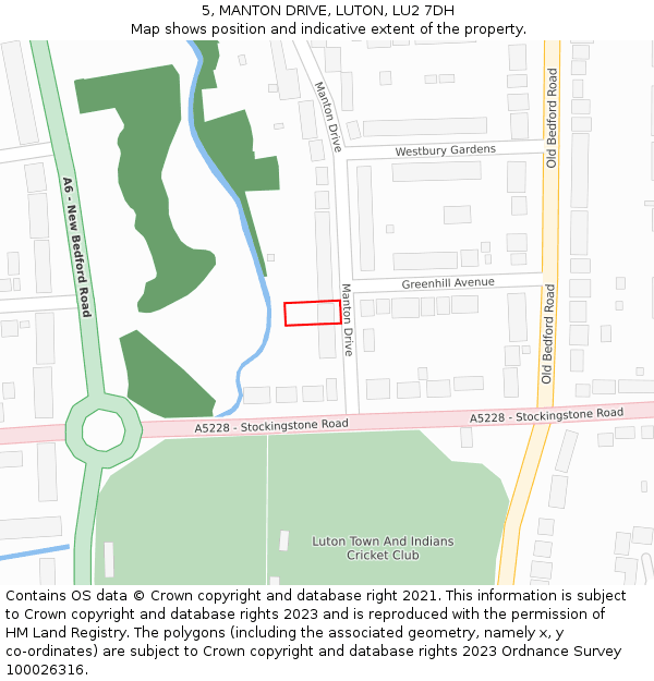 5, MANTON DRIVE, LUTON, LU2 7DH: Location map and indicative extent of plot