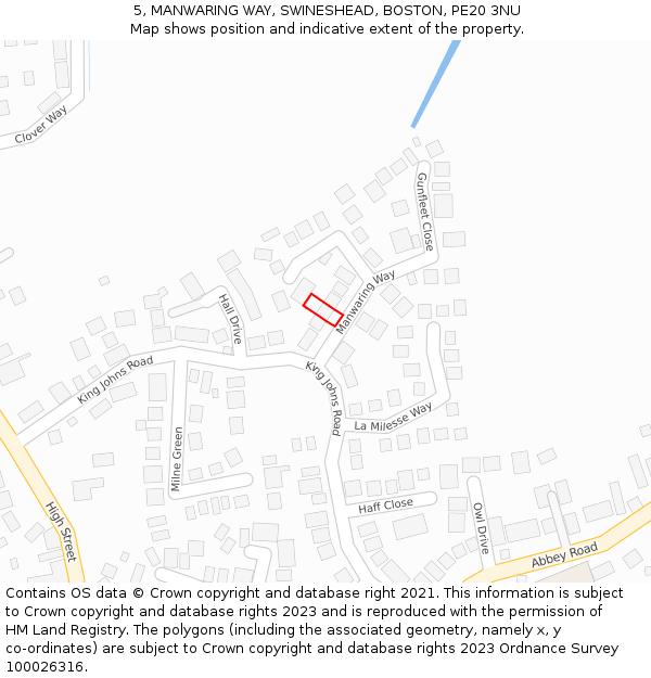 5, MANWARING WAY, SWINESHEAD, BOSTON, PE20 3NU: Location map and indicative extent of plot