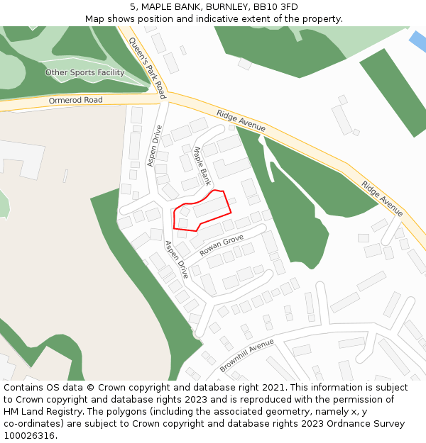 5, MAPLE BANK, BURNLEY, BB10 3FD: Location map and indicative extent of plot