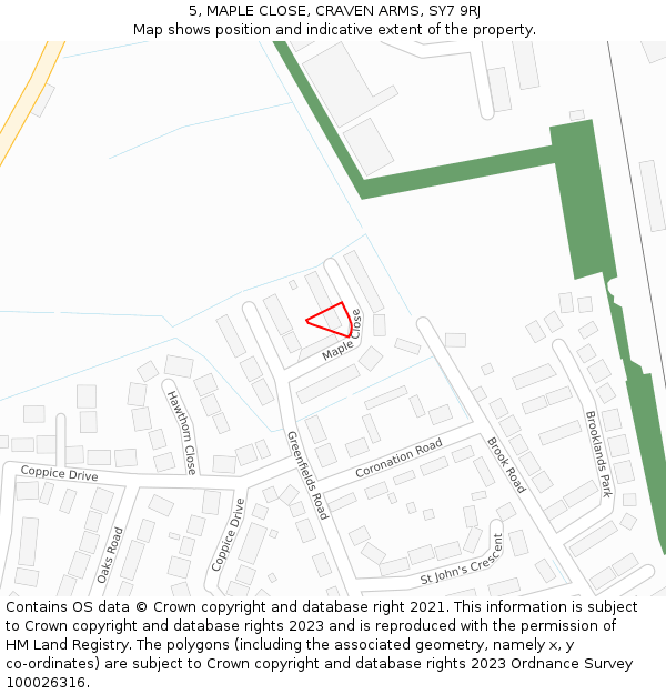 5, MAPLE CLOSE, CRAVEN ARMS, SY7 9RJ: Location map and indicative extent of plot