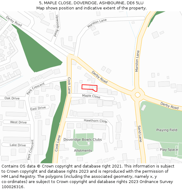 5, MAPLE CLOSE, DOVERIDGE, ASHBOURNE, DE6 5LU: Location map and indicative extent of plot