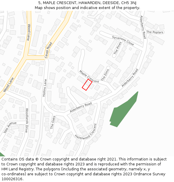 5, MAPLE CRESCENT, HAWARDEN, DEESIDE, CH5 3NJ: Location map and indicative extent of plot