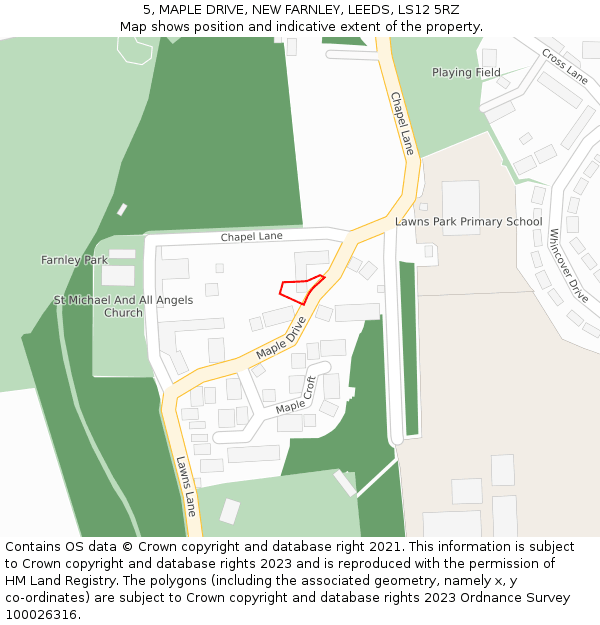 5, MAPLE DRIVE, NEW FARNLEY, LEEDS, LS12 5RZ: Location map and indicative extent of plot