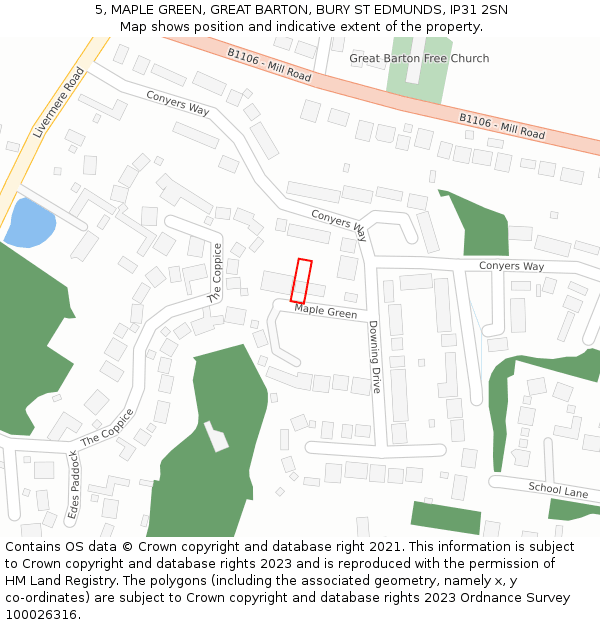 5, MAPLE GREEN, GREAT BARTON, BURY ST EDMUNDS, IP31 2SN: Location map and indicative extent of plot