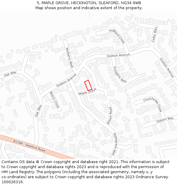 5, MAPLE GROVE, HECKINGTON, SLEAFORD, NG34 9WB: Location map and indicative extent of plot