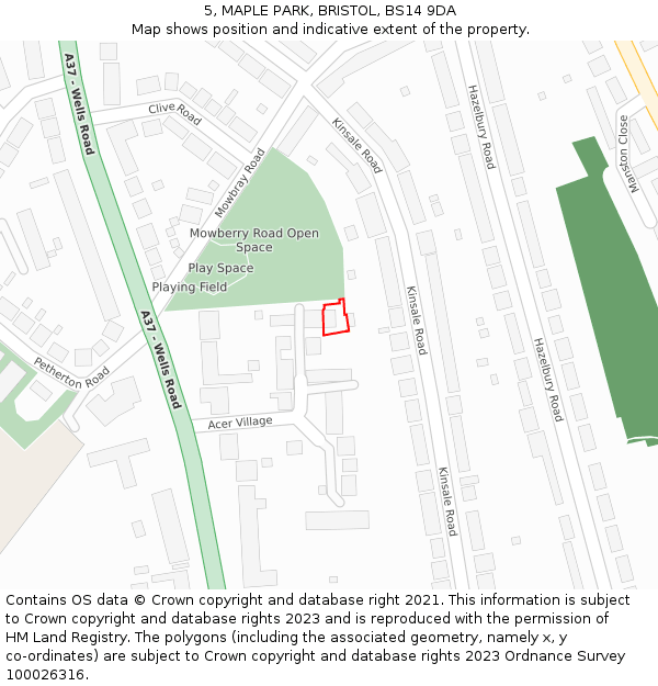 5, MAPLE PARK, BRISTOL, BS14 9DA: Location map and indicative extent of plot