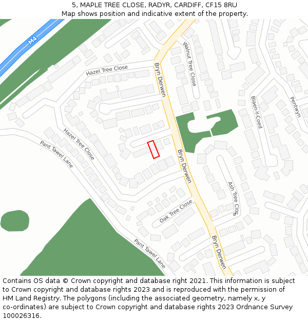 5, MAPLE TREE CLOSE, RADYR, CARDIFF, CF15 8RU: Location map and indicative extent of plot