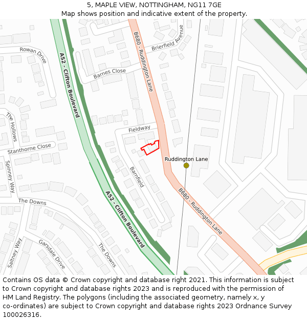 5, MAPLE VIEW, NOTTINGHAM, NG11 7GE: Location map and indicative extent of plot