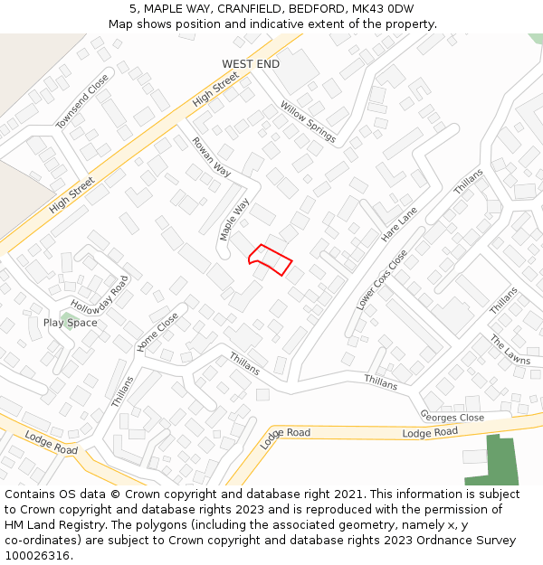 5, MAPLE WAY, CRANFIELD, BEDFORD, MK43 0DW: Location map and indicative extent of plot