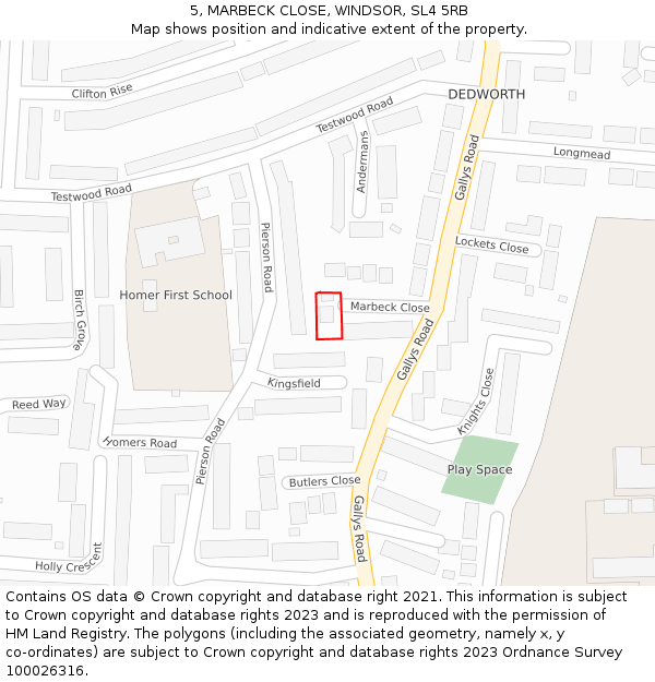 5, MARBECK CLOSE, WINDSOR, SL4 5RB: Location map and indicative extent of plot