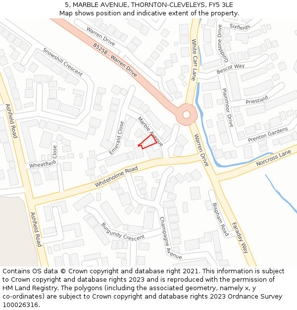 5, MARBLE AVENUE, THORNTON-CLEVELEYS, FY5 3LE: Location map and indicative extent of plot