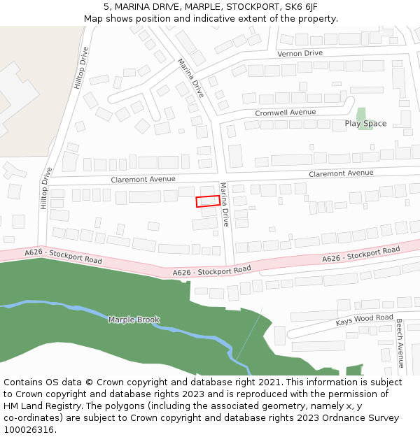 5, MARINA DRIVE, MARPLE, STOCKPORT, SK6 6JF: Location map and indicative extent of plot