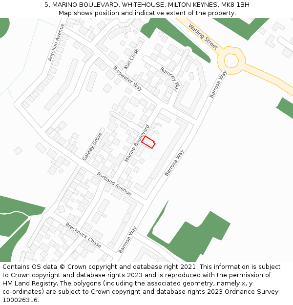 5, MARINO BOULEVARD, WHITEHOUSE, MILTON KEYNES, MK8 1BH: Location map and indicative extent of plot