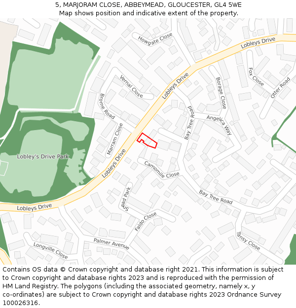 5, MARJORAM CLOSE, ABBEYMEAD, GLOUCESTER, GL4 5WE: Location map and indicative extent of plot