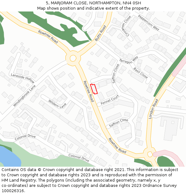 5, MARJORAM CLOSE, NORTHAMPTON, NN4 0SH: Location map and indicative extent of plot