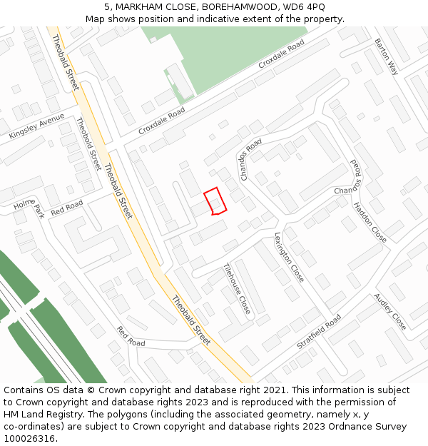 5, MARKHAM CLOSE, BOREHAMWOOD, WD6 4PQ: Location map and indicative extent of plot