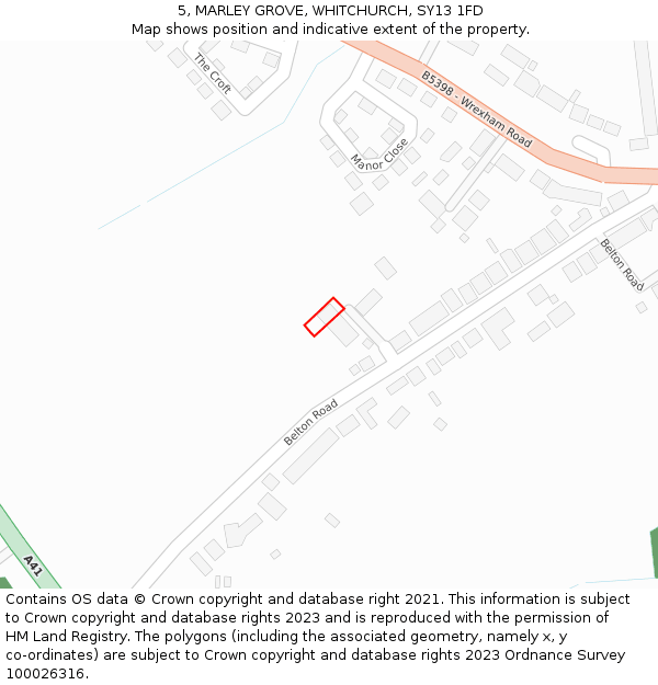 5, MARLEY GROVE, WHITCHURCH, SY13 1FD: Location map and indicative extent of plot