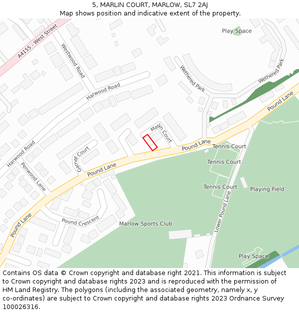 5, MARLIN COURT, MARLOW, SL7 2AJ: Location map and indicative extent of plot