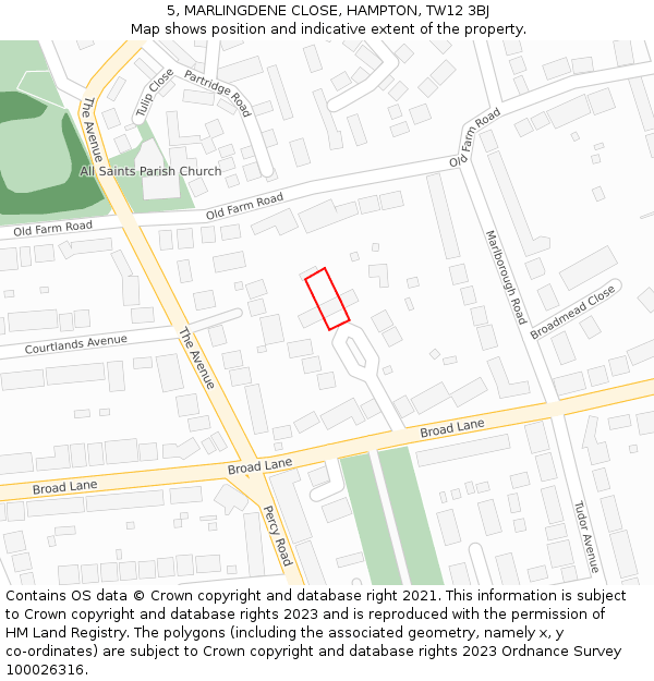 5, MARLINGDENE CLOSE, HAMPTON, TW12 3BJ: Location map and indicative extent of plot