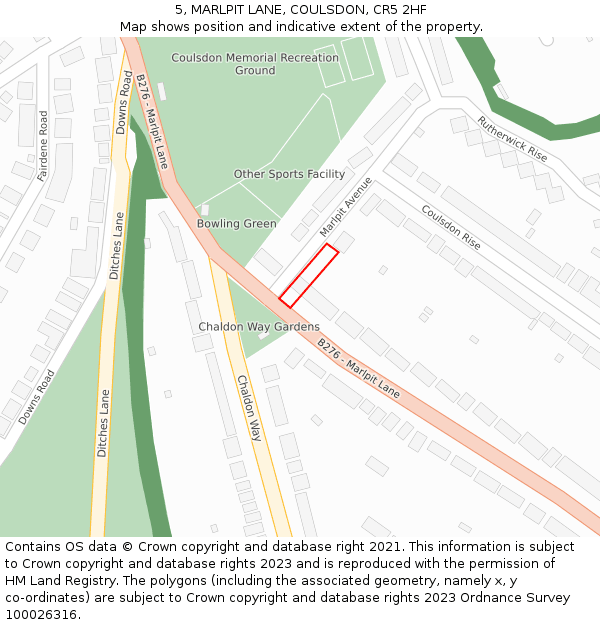 5, MARLPIT LANE, COULSDON, CR5 2HF: Location map and indicative extent of plot