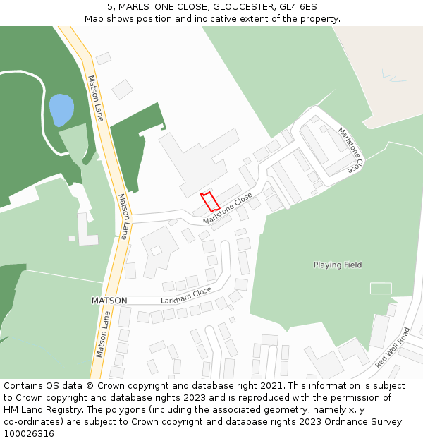 5, MARLSTONE CLOSE, GLOUCESTER, GL4 6ES: Location map and indicative extent of plot