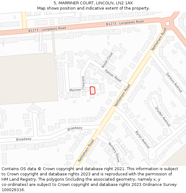 5, MARRINER COURT, LINCOLN, LN2 1AX: Location map and indicative extent of plot