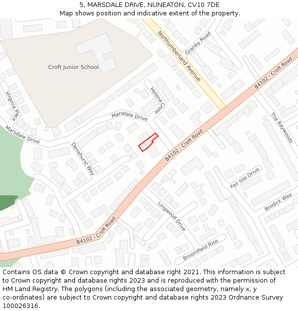 5, MARSDALE DRIVE, NUNEATON, CV10 7DE: Location map and indicative extent of plot