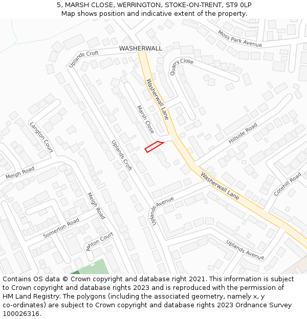 5, MARSH CLOSE, WERRINGTON, STOKE-ON-TRENT, ST9 0LP: Location map and indicative extent of plot