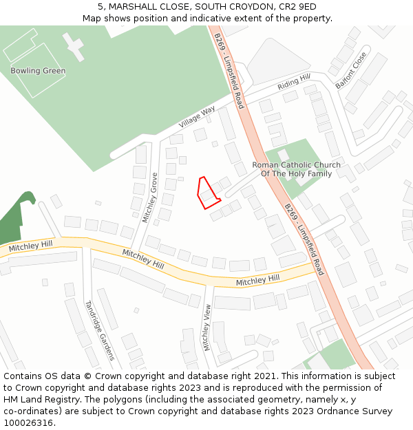 5, MARSHALL CLOSE, SOUTH CROYDON, CR2 9ED: Location map and indicative extent of plot