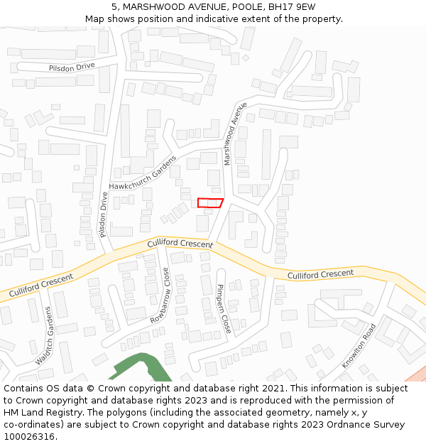 5, MARSHWOOD AVENUE, POOLE, BH17 9EW: Location map and indicative extent of plot