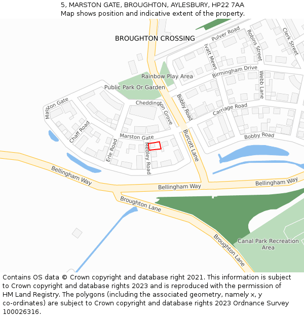 5, MARSTON GATE, BROUGHTON, AYLESBURY, HP22 7AA: Location map and indicative extent of plot