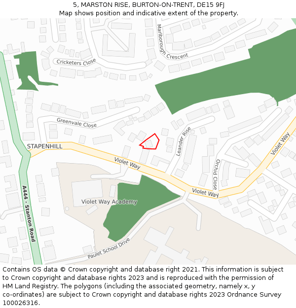 5, MARSTON RISE, BURTON-ON-TRENT, DE15 9FJ: Location map and indicative extent of plot