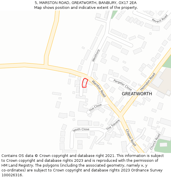 5, MARSTON ROAD, GREATWORTH, BANBURY, OX17 2EA: Location map and indicative extent of plot