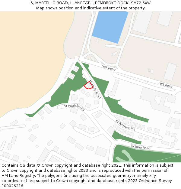 5, MARTELLO ROAD, LLANREATH, PEMBROKE DOCK, SA72 6XW: Location map and indicative extent of plot