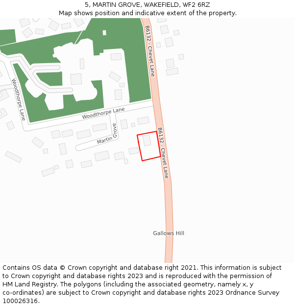 5, MARTIN GROVE, WAKEFIELD, WF2 6RZ: Location map and indicative extent of plot