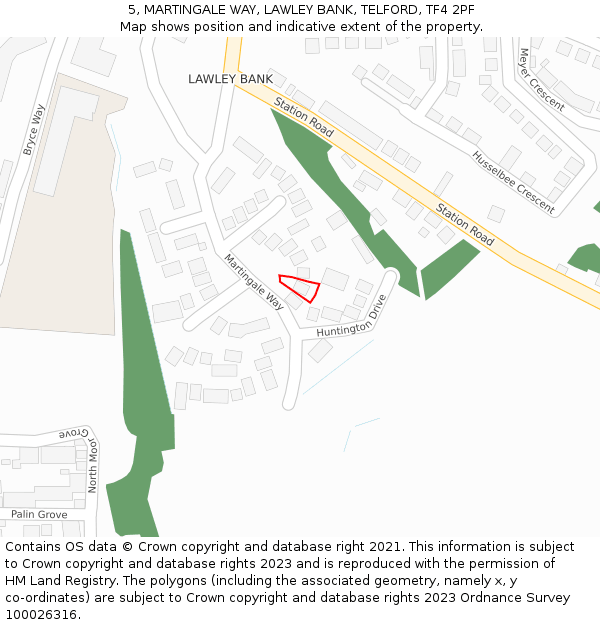 5, MARTINGALE WAY, LAWLEY BANK, TELFORD, TF4 2PF: Location map and indicative extent of plot