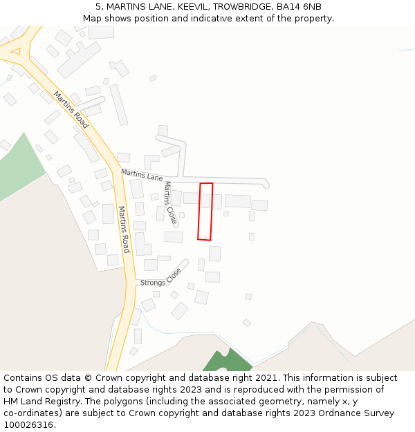 5, MARTINS LANE, KEEVIL, TROWBRIDGE, BA14 6NB: Location map and indicative extent of plot