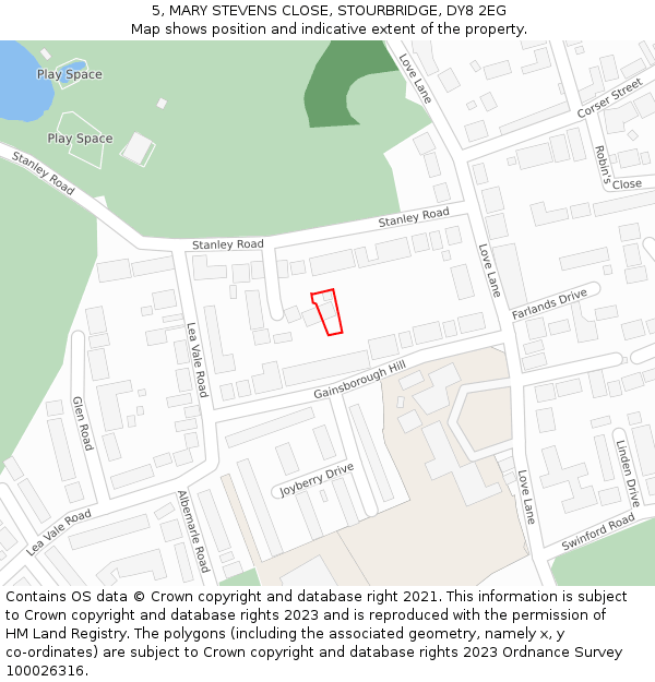 5, MARY STEVENS CLOSE, STOURBRIDGE, DY8 2EG: Location map and indicative extent of plot